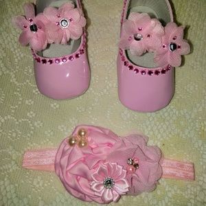 2 Pcs Baby Girls shoes & headband set